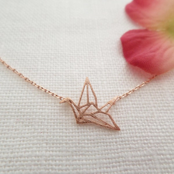 Rose gold origami crane necklace...dainty necklace, everyday, simple, birthday gift, wedding, bridesmaid gift