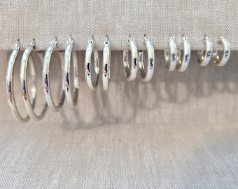 Sterling Silver Hoop Earrings, .925 Plain hoop snap post  sterling silver earrings, Classic everyday light weight stacking hoop earrings