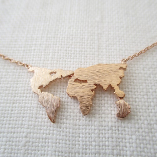 World Map Necklace Map Necklace Globe Necklace. Gold Rose Etsy