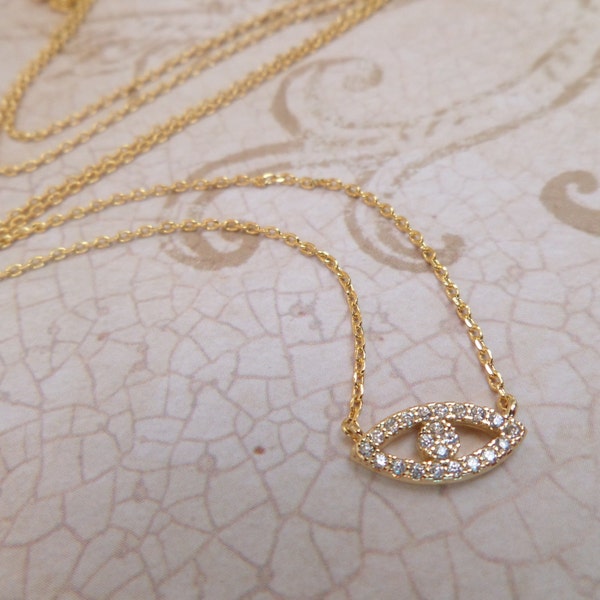 Collar de mal de ojo... Collar de mal de ojo de oro, oro rosa o plata circonita cúbica---collar hecho a mano delicado, todos los días, simple, cumpleaños