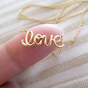 Gold, Rose Gold or Silver Love Necklace, Love Script Necklace, Cursive Writing Love Necklace, Letter Love Necklace, Wedding, Bridesmaid Gift Gold