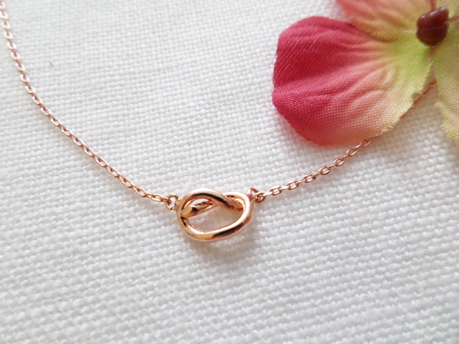Rose gold love knot necklace Clearance