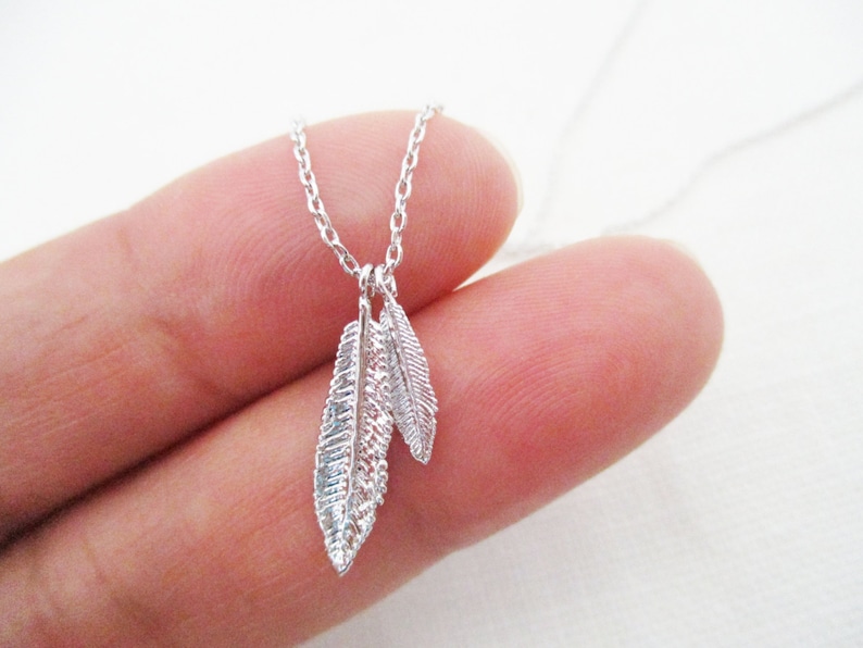 Two Tiny Gold, Rose gold or silver feather necklace...dainty handmade necklace, everyday, simple, birthday, wedding, bridesmaid jewelry image 3