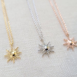 Tiny Gold Sunbeam Necklace, Gold, Silver or Rose Gold  sunshine charm, Sun Necklace, dainty and delicate, birthday, wedding, bridesmaid gift