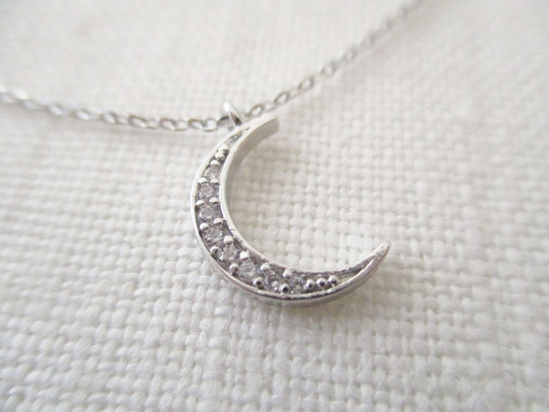 Dainty Wedding Bridesmaid Gift Simple Tiny CZ Crescent Moon /& Star Necklace Birthday Gift