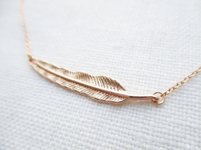 Tiny Gold, Rose Gold or Silver feather necklace...dainty handmade necklace, everyday, simple, birthday, wedding, bridesmaid jewelry image 3
