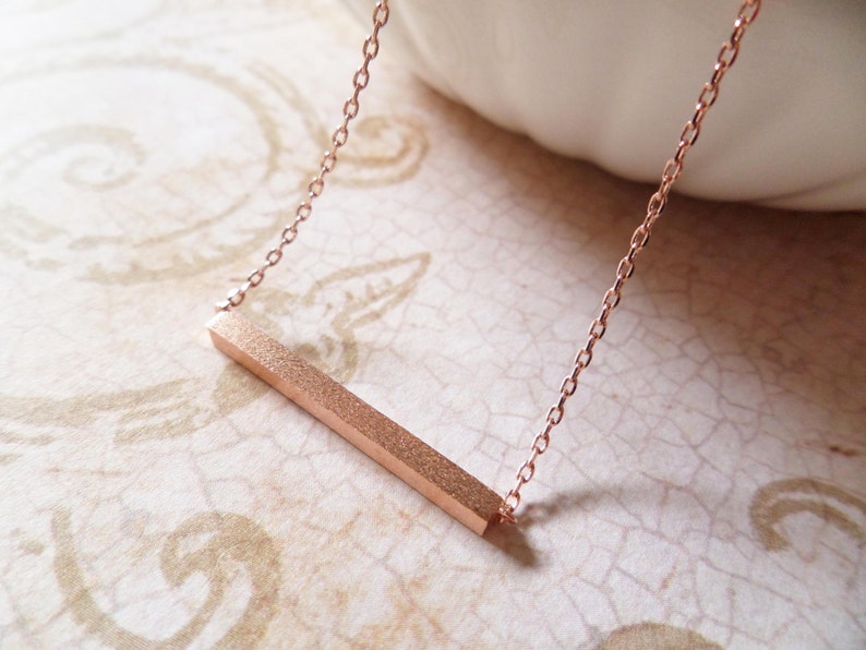 Goud, roségoud of zilveren staafketting... sierlijke handgemaakte ketting, elke dag, eenvoudig, verjaardag, bruiloft, bruidsmeisje sieraden afbeelding 2