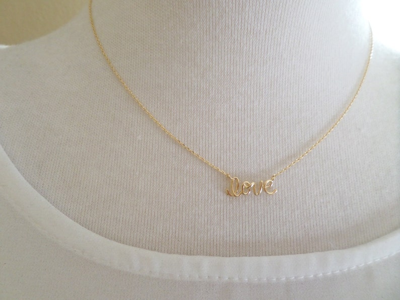 Gold, Rose Gold or Silver Love Necklace, Love Script Necklace, Cursive Writing Love Necklace, Letter Love Necklace, Wedding, Bridesmaid Gift image 3