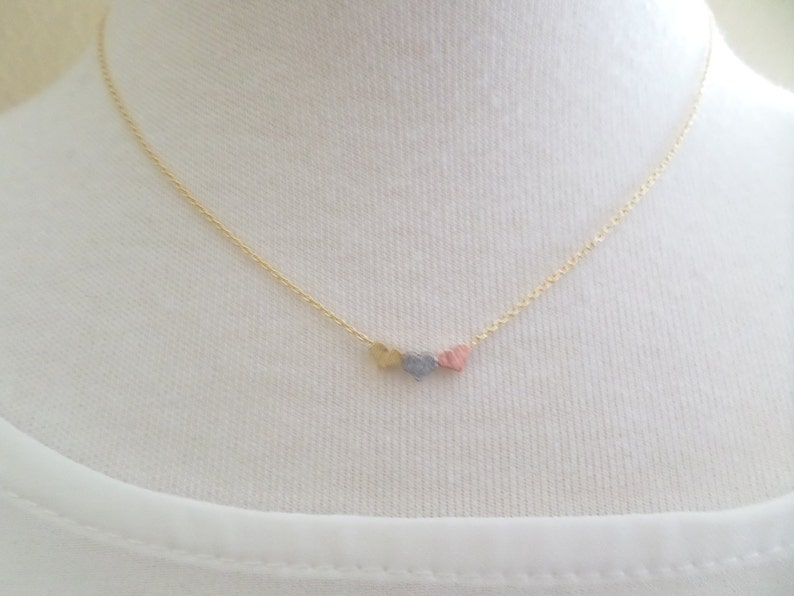 Tiny 3 hearts necklaces, gold, silver, and rose gold hearts on gold, rose gold, silver chain...dainty, simple, birthday, wedding, bridesmaid image 3