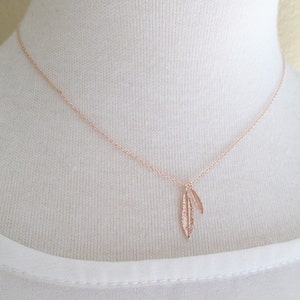 Two Tiny Gold, Rose gold or silver feather necklace...dainty handmade necklace, everyday, simple, birthday, wedding, bridesmaid jewelry image 5