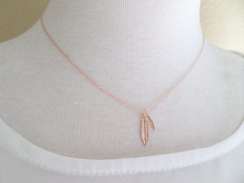 Two Tiny Gold, Rose gold or silver feather necklace...dainty handmade necklace, everyday, simple, birthday, wedding, bridesmaid jewelry image 5