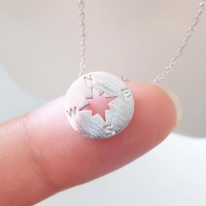 Tiny Silver, Gold, or Rose Gold circle disk necklace, compass necklace