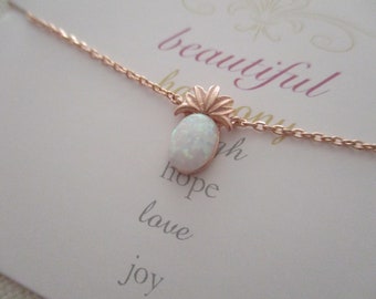 Tiny Pineapple necklace. Rose Gold, Gold, or Silver Pineapple with Opal stone. dainty and delicate, birthday, wedding, bridesmaid gift