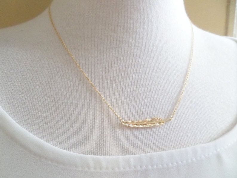 Tiny Gold, Rose Gold or Silver feather necklace...dainty handmade necklace, everyday, simple, birthday, wedding, bridesmaid jewelry image 4