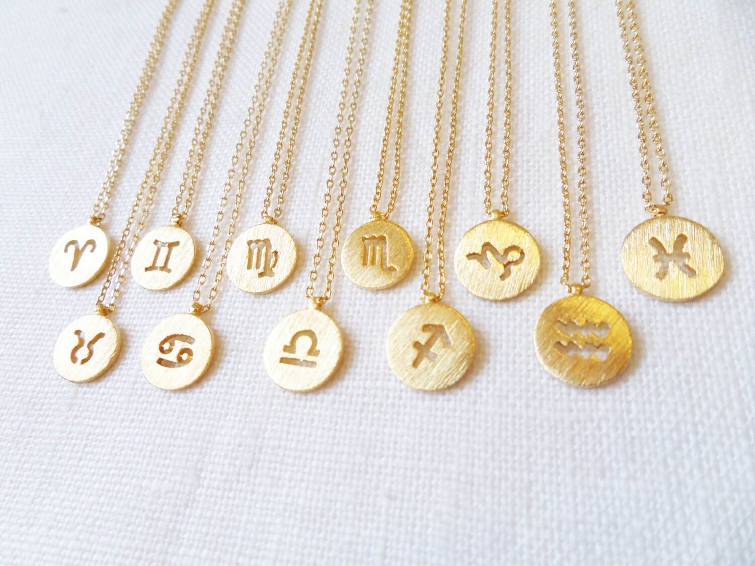 Gold Zodiac Necklace Gold Disc With Zodiac Signs Cut Out Etsy