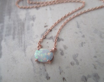 Tiny Opal necklace, Rose Gold  Opal, Opal stone. dainty and delicate, birthday, wedding, bridesmaid gift