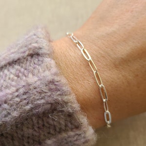 925 Sterling Silver bracelet, paper clip link bracelet with Initial disc, personalized bracelet