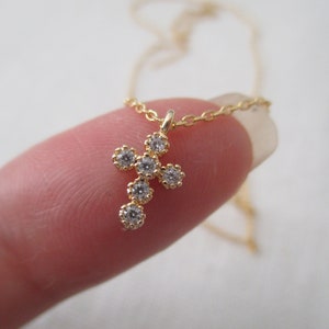 Tiny cross necklace, gold, rose gold or silver cross with cubic zirconia....dainty, everyday, simple, birthday, wedding, bridesmaid jewelry