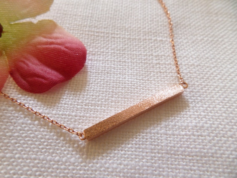 Goud, roségoud of zilveren staafketting... sierlijke handgemaakte ketting, elke dag, eenvoudig, verjaardag, bruiloft, bruidsmeisje sieraden afbeelding 4