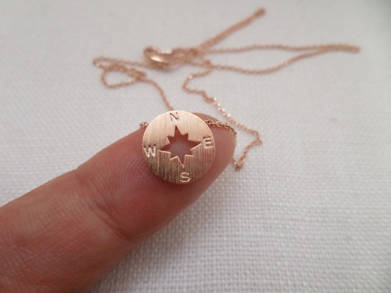 Tiny Gold, Silver or Rose Gold circle disk necklace, compass necklace, graduation gift, travel necklace 