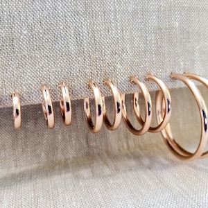 14K Rose Gold Filled Hoop Earrings,Plain hoop snap post rose gold filled earrings,Classic everyday light weight hoop earrings,stacking hoops