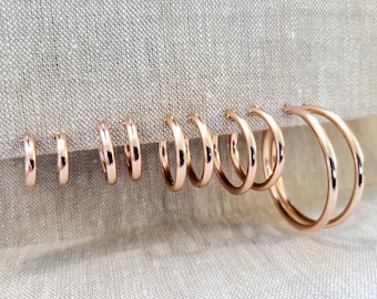 14K Rose Gold Filled Hoop Earrings,Plain hoop snap post rose gold filled earrings,Classic everyday light weight hoop earrings,stacking hoops