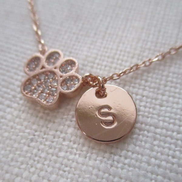 Tiny Gold, Rose gold, Silver Paw Print necklace with cubic zirconia ..dainty and simple, paw necklace, animal lover gift, dog lover necklace