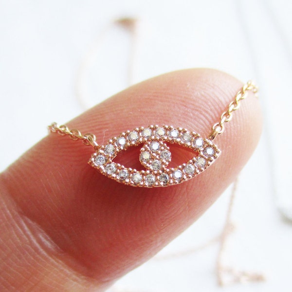 Evil eye necklace...Gold, Rose Gold or Silver evil eye necklace cubic zirconia---dainty handmade necklace, everyday, simple, birthday