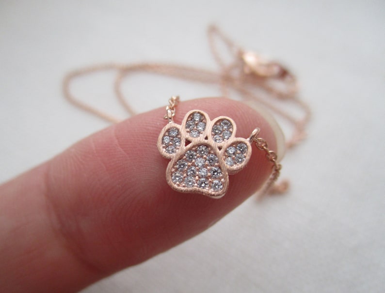 Tiny Gold, Rose gold, Silver Paw Print necklace with cubic zirconia ..dainty and simple, paw necklace, animal lover gift, dog lover necklace Rose gold paw only