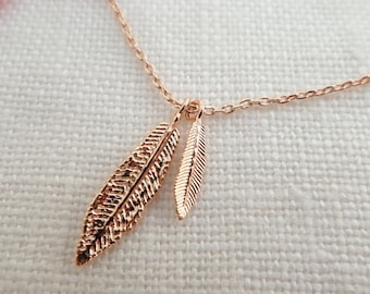 Two Tiny Gold, Rose gold or silver feather necklace...dainty handmade necklace, everyday, simple, birthday, wedding, bridesmaid jewelry