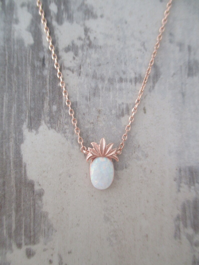 Tiny Pineapple necklace. Rose Gold, Gold, or Silver Pineapple with Opal stone. dainty and delicate, birthday, wedding, bridesmaid gift image 2