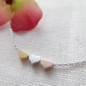 Teeny Tiny heart necklace, dainty 3 heart necklace, three sister gift, gift for best friend ,delicate necklace, bridesmaid gift image 5