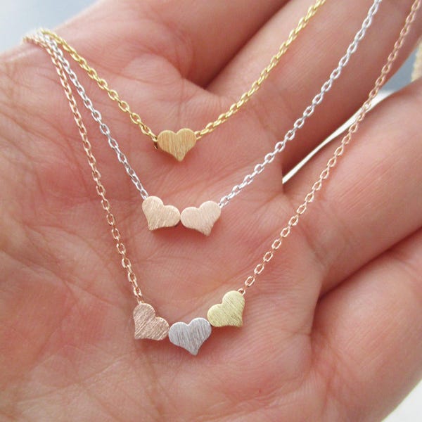 Teeny Tiny heart necklace, dainty 3 heart necklace, three sister gift, gift for best friend ,delicate necklace, bridesmaid gift