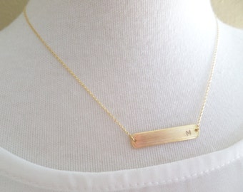 Gold, Rose Gold or Silver bar necklace, gold personalized initial necklace...dainty, simple, birthday, wedding, bridesmaid jewelry
