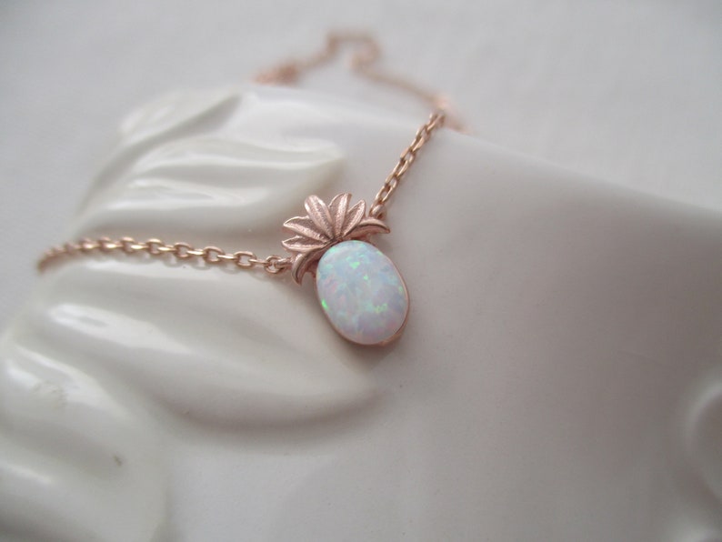 Tiny Pineapple necklace. Rose Gold, Gold, or Silver Pineapple with Opal stone. dainty and delicate, birthday, wedding, bridesmaid gift image 10