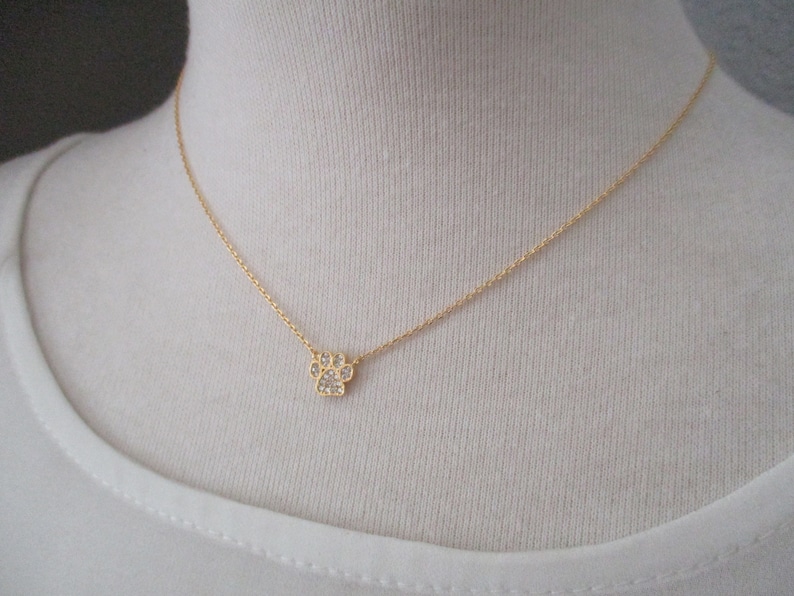 Tiny Gold, Rose gold, Silver Paw Print necklace with cubic zirconia ..dainty and simple, paw necklace, animal lover gift, dog lover necklace image 6