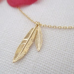 Two Tiny Gold, Rose gold or silver feather necklace...dainty handmade necklace, everyday, simple, birthday, wedding, bridesmaid jewelry image 2