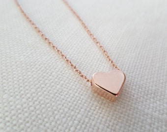 Rose gold heart necklace...dainty handmade necklace, everyday, simple, birthday,  wedding, bridesmaid jewelry