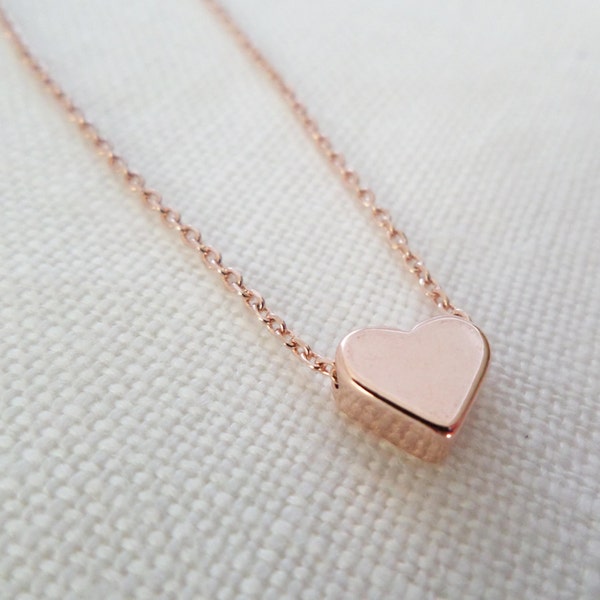 Rose gold heart necklace...dainty handmade necklace, everyday, simple, birthday,  wedding, bridesmaid jewelry
