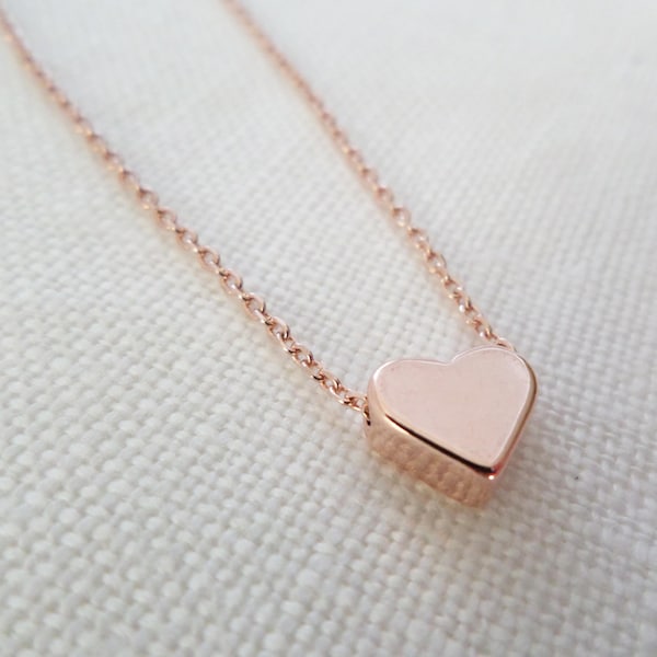 Collar de corazón de oro rosa... delicado collar hecho a mano, diario, sencillo, para cumpleaños, bodas, joyas de dama de honor.