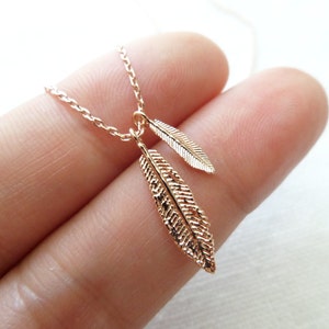 Two Tiny Gold, Rose gold or silver feather necklace...dainty handmade necklace, everyday, simple, birthday, wedding, bridesmaid jewelry image 4