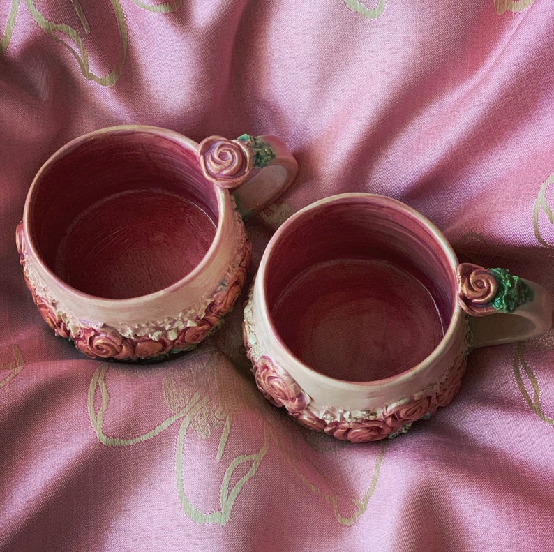 Handmade ceramics mugs with roses