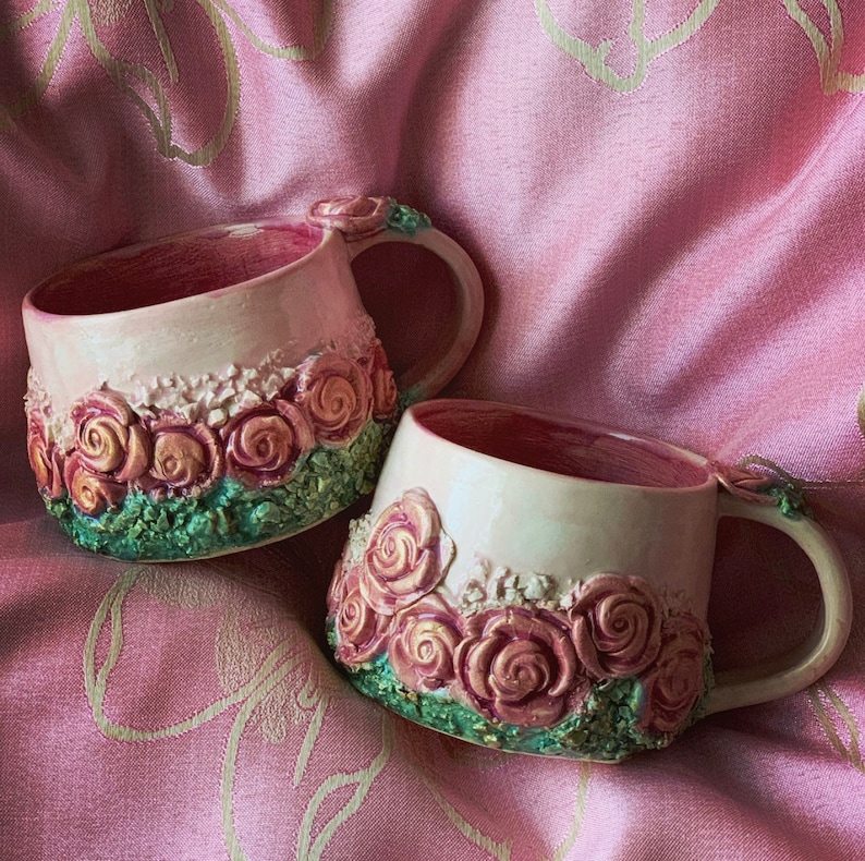 Handmade ceramics mugs with roses