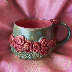 Handmade ceramics mug with roses image 1