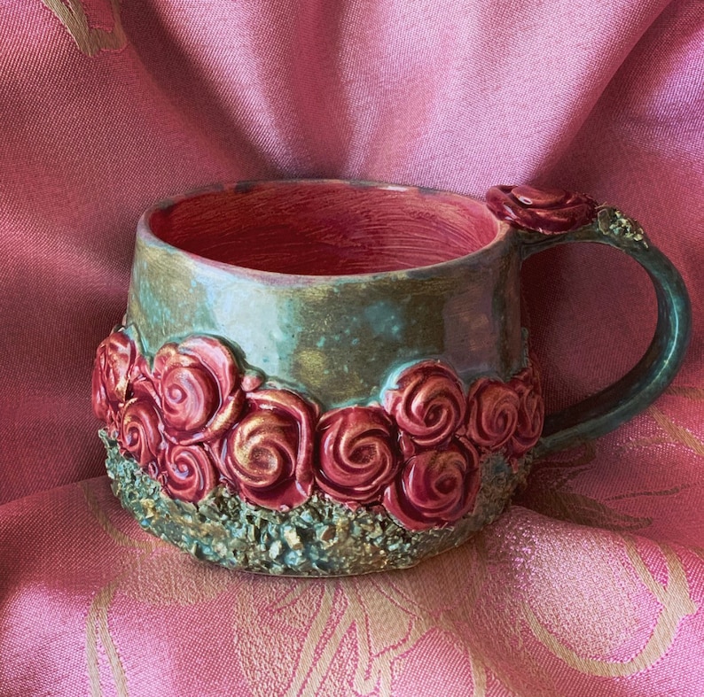 Handmade ceramics mug with roses image 1