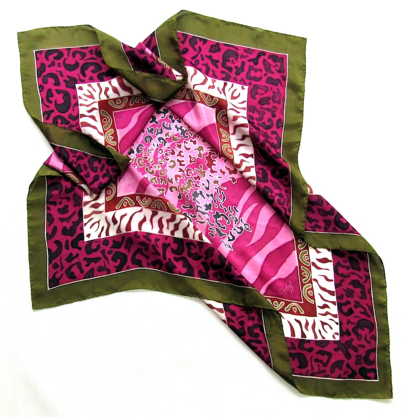Striped Print Silk Scarf Geranium Pink