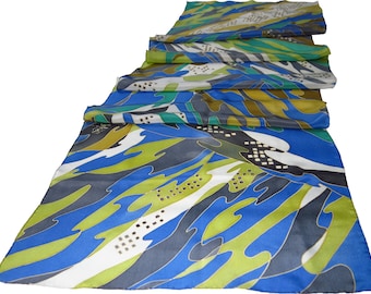 silk scarf blue River. Handpainted  silk scarf with blue, green painted silk scarf. Silk scarves Ready to Ship