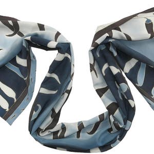 silk scarf  Navy Peppers - My Spicy Code.Hand painted silk scarves , batik  paint. Navy Blue, black and white scarf