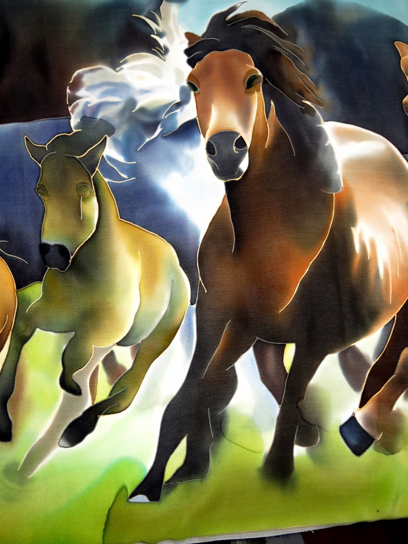 Horses Silk Painting Herd of Wild Running Horses Hand Etsy