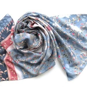 silk scarf  Fairytale Deer. Hand-painted silk scarf. Batik scarf painted in gray, blue silk. Handpainted silk. Christmas scarf